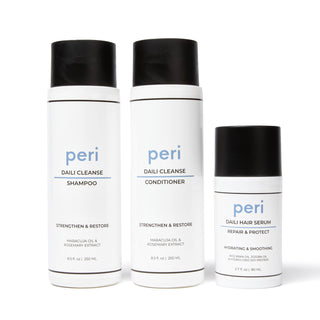 Peri Daili Cleanse Trio | Cleansing Shampoo and Detangling Conditioner and Heat Protectant Serum